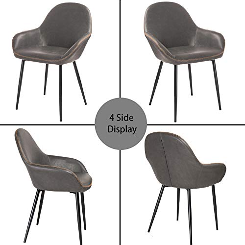 Glitzhome Mid-Century Dining Chairs Set Of 2 With Arm Leatherette Seat Metal Legs Living Room Bedroom Kitchen Modern Furniture, Grey #TOP6