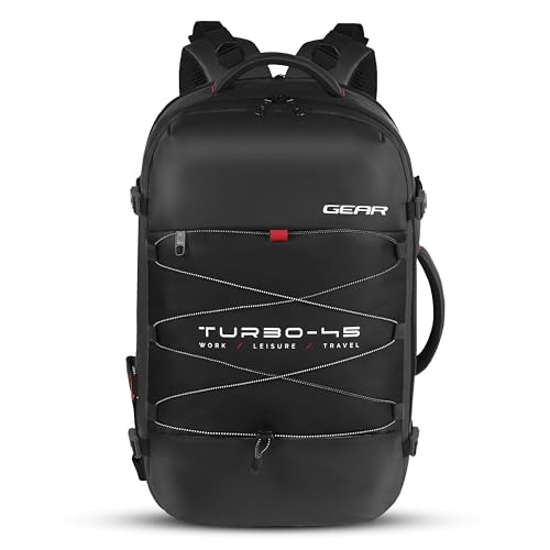 Image of Gear Turbo 21 inch /45L Large Water Resistant Anti theft Laptop Backpack with Raincover | Backpack | Daypack |Briefcase | Travel Bag For Men /Women (Black - Black)