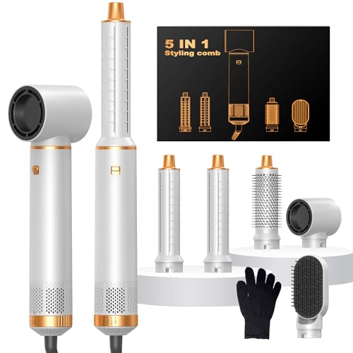 Hairstyler 5 in 1, Haarstyler, Hair Styler Set, Airstyler mit Föhn Ionen, Automatischer Lockenstab, Thermobürste, Glättb...