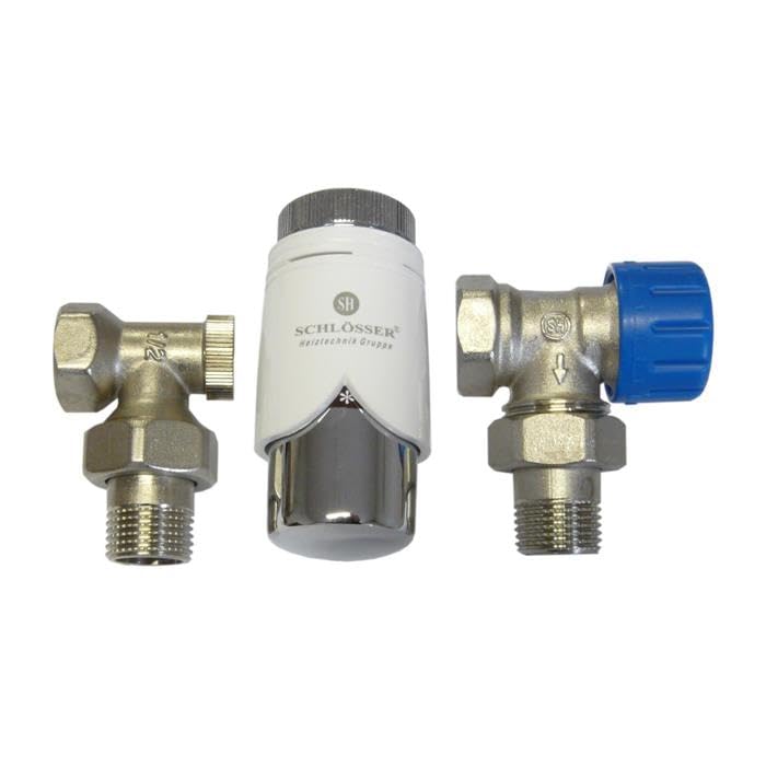 anapont Ventilset Heizkörperanschluss mit Thermostat für Heizkörper, Badheizkörper Winkel und Durchgang, Anschlussgarnitur, Ventil Armaturen (Ventilset, 90° weiß/chrom)