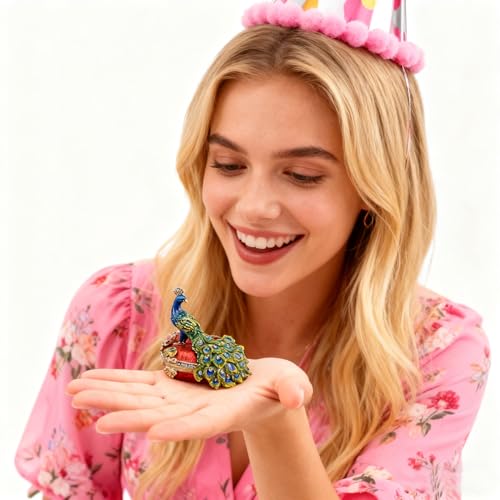 MIXDOM Peacock Gifts for Women Girls, Peacock Trinket Box, Christmas & Valentines Day Gifts For Her