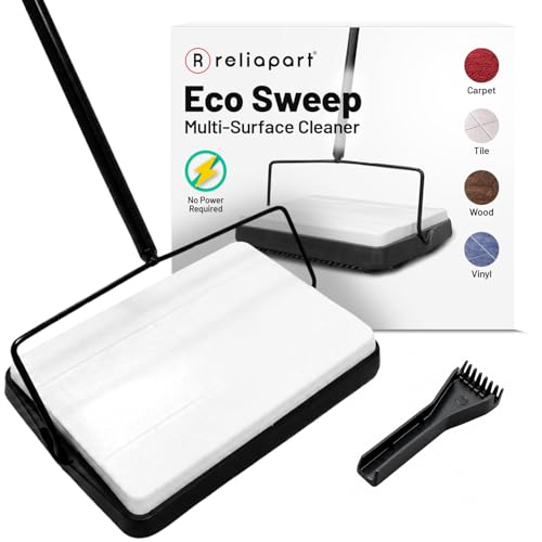 Reliapart Eco Sweep Multi-Surface Floor Sweeper Lightweight Cordless Cleaner for Carpets Tiles Laminate Wood Vinyl No Power With Rotating Bristle System For Dust Crumbs And Debris