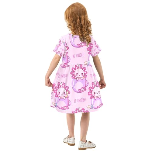 Cute Cartoon Pink Axolotls Toddler Girls Dresses Easter Spring Dress Short Outfit Little Girl Dress 2t3