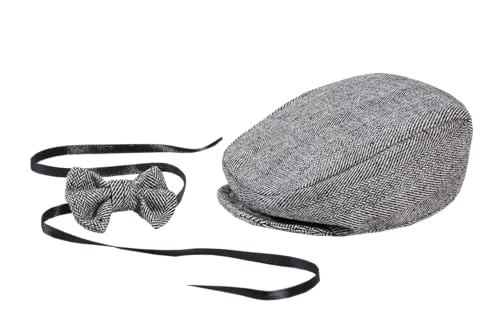 Newborn Baby Boy Flat Newsboy Cap and Bow tie Set Gatsby Cap Pageboy Golf hat (Light Grey)