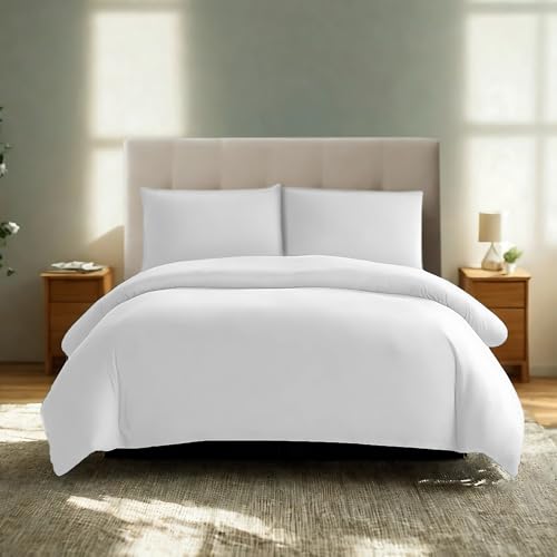 Komfortec Premium Bettwäsche 200x200 mit 2 Kissenbezug 40x80 cm Set aus Gebürstetes Mikrofaser - Weiß
