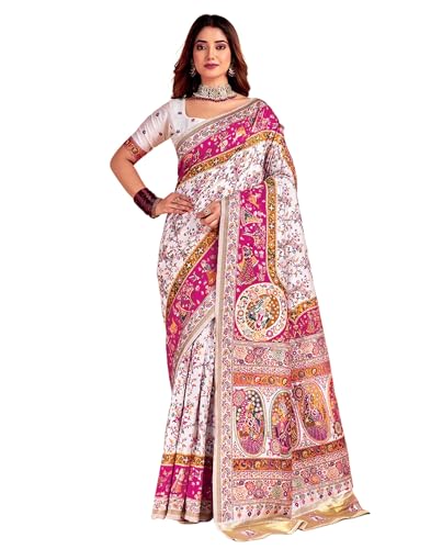 Image of SIRIL Women's Silk Kashmiri Minakari Jacquard Saree With Unstitched Blouse Piece
