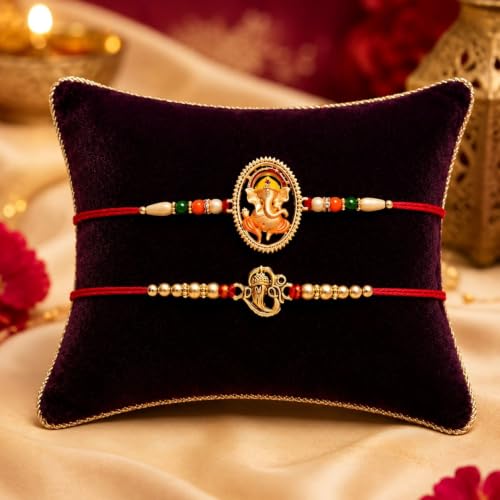 Image of Oblivion Rakhi For Brother - Elegant Stylish God Designer Rakhi with Beads and Silver Colour Pooja Coin, Tilak Set & Greeting Card - Traditional Raksha Bandhan Combo for Bhai