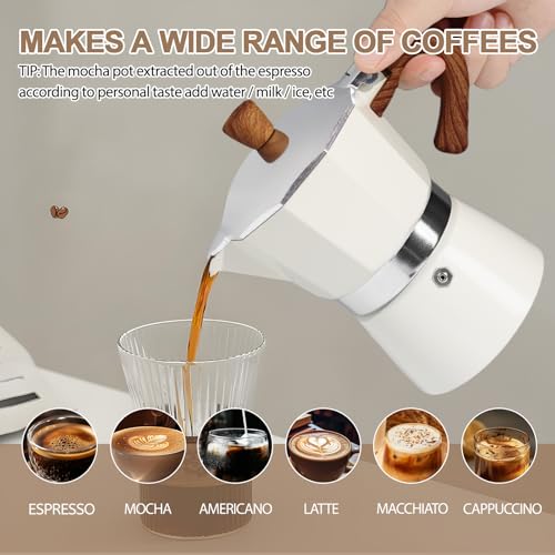 Image of Aluminum 3 Cup 150ml Moka Pot Express Coffee Maker Stovetop Espresso Colorful Coffeemaker Italian Classic Style Brewing Greca Cafe Mocha Machine for Cafeteras Lover Camping Travel and Home Use 5oz