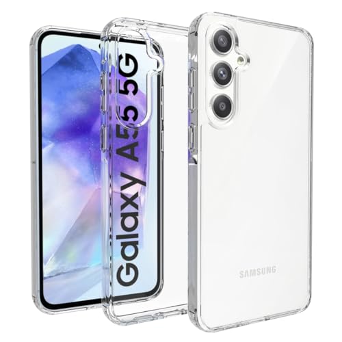 RIGGEAR Shockproof Clear Hybrid Armor Back Cover Case Compatible with Samsung Galaxy A55 5G (Clear PC + Clear TPU Bumper)- Best and cheap mobile covers in India