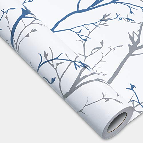 Mecpar Gray Blue Tree Branches Peel And Stick Wallpaper 17.71" X 118" Natural Wall Paper Modern Tree Branch Contact Paper Removable Wallpaper Self-Adhesive Vinyl For Furniture Crafts Walls #TOP7
