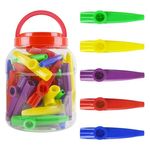 A-Star Plastic Multi Colored Kazoos - Paquete de 40 piezas - En tina de plástico con asa de transporte