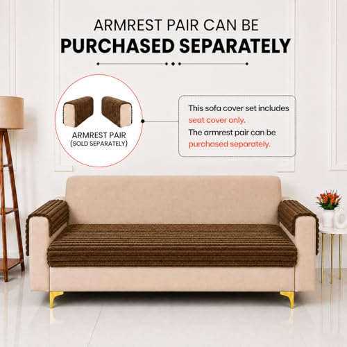 Image of Homerz Premium Rabbit Fur Sofa Cover with Anti-Skid Backing, Soft Plush Fabric Sofa Protector for Living Room Furniture (Coffee, 2 Seater, Only Seat Cover)