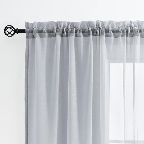 Image of MYSTIC-HOME Sheer Curtains Taupe 95 inch Long, Window Treatments Rod Pocket Drapes for Living Room, Bedroom, Semi Crinkle Voile Curtain Panels for Yard, Patio, Villa, Parlor, Set of 2, 52 inchWx95 inchL