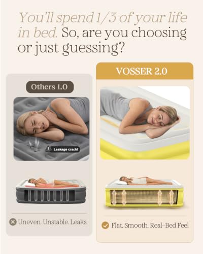 Image of VOSSER Twin XL Air Mattress with Built-in Pump, 18 inch Raised 80 inch Extra Long Inflatable Blow Up Mattress, Flocked Top Single Air Bed for Home, Guests &Floor,Portable Bed Twin Size Air Mattress