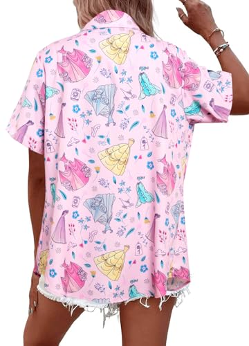Magical Shirt for Women Princess Dress Graphic Hawaiian Shirts Funny Vacation Trip Tee Casual Holiday Button Up Tops3
