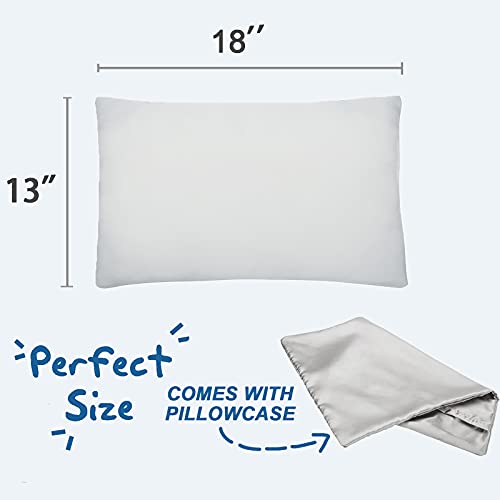 Pro Goleem Toddler Pillow With Satin Pillowcase 13X18 Inch Soft Baby Pillow For Sleeping Infant Child Kid Perfect For Crib, Travel, Toddler Cot, Bed, Gray #TOP3