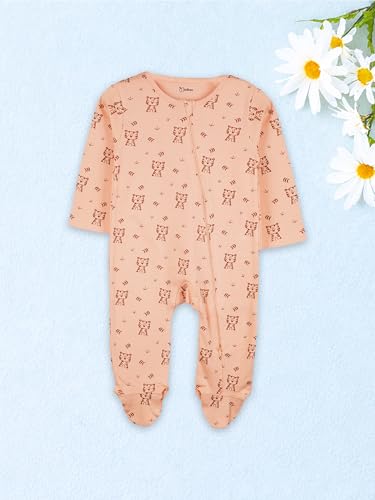 Image of Kidbea Organic Cotton Unisex Baby Romper Soft Breathable Full Sleeve Zipper Footed Bodysuit for Newborn & Infant Kids Sleepwear