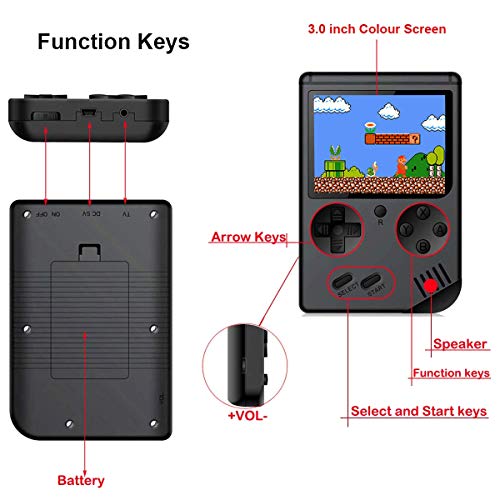 Mini Retro Handheld FC Games Consoles ,Built-in 400 Classic Game, Portable Gameboy 3 Inch LCD Screen 1000mAh Rechargeable Battery TV Output ,Good Gifts for Kids Boys Girls Men Women (Consoles-Black)