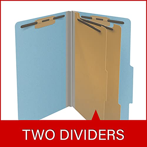 25 Pt. Pressboard Classification Folders, 2/5 Cut Roc Top Tab, Legal Size, 2 Dividers, Light Blue (Box Of 10) #TOP6