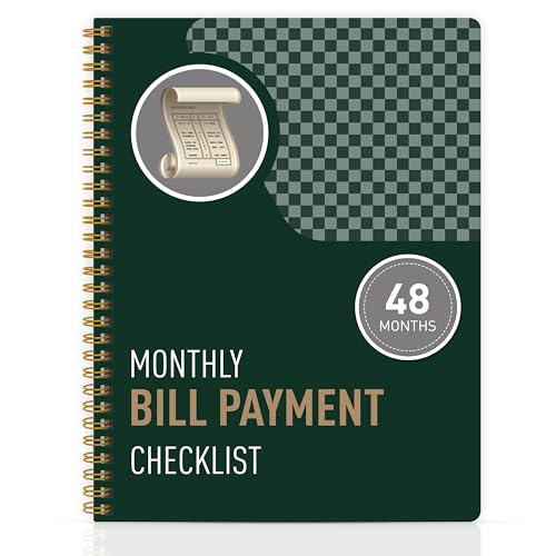 Monthly Bill Payment Checklist - Bill Tracker Notebook & Budget Planner, Bill Organizer and Expense Tracker for Personal Financial Budgeting, 8' x 10', Green