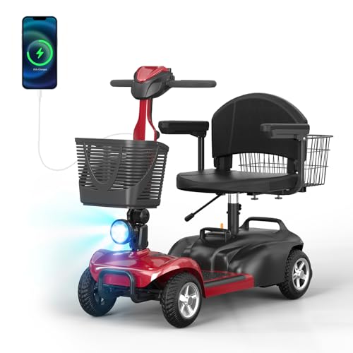 Spacewalk Mobility Scooter for Seniors - 4 Wheel Foldable Heavy Duty Mobile Scooter for Elderly, with Dual Baskets, 350W Motor, 264 lbs Capacity, 15 Miles Range, USB Charging Port