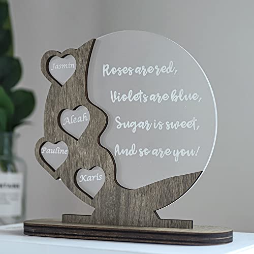 SOULSIS Cadeau personnalisé pour la fête des pères, Panneau en Bois et Acrylique Beau-père, décoration de Plaque Bureau, sa pères Noël avec Noms Forme cœur., Gris, 4 Cover