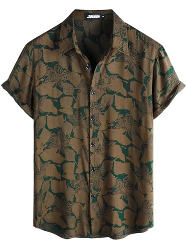 Image of JOTOOK Mens Hawaiian Shirt Short Sleeve Button Down Tropical Shirts Casual Floral Summer Beach Shirt