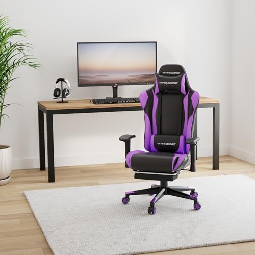 GTRACING Gaming Chair with Footrest, Ergonomic Computer Game Desk Chair, Reclining Gamer Chair Seat Height Adjustment, Swivel Rocker with Headrest and Lumbar, Purple - Image 3