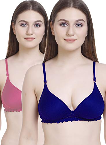Image of FIMS - Fashion is my style Women Cotton Blend Lace Lightly Padded Bra Seamless Blue Pink Size 38B