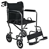 LIVINGbasics Foldable Transport Wheelchair, Lightweight 19.7 Inch Wide Seat with Hand Brakes, Portable Wheelchair for Seniors, Supports Up to 220 lbs