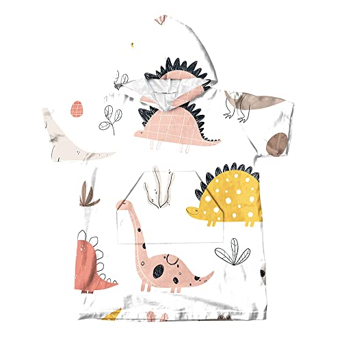 Chickwin Poncho de Surf pour Enfant, Manches Courtes Serviette de Plage avec Capuche et Poche, Dinosaure Imprimés Poncho de Bain Peignoir Serviette Piscine Enfant (Dinosaure 6,M) Cover
