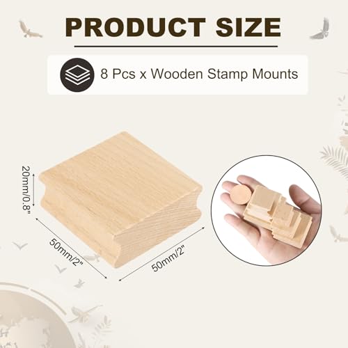 PATIKIL 50x50mm Wooden Stamp Block, 8 Pcs Blank Rubber Stamp Mounts Wooden Rubber Beech Hard Wood Blocks for Making DIY Crafting, Wood Color