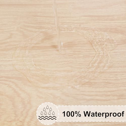 misaya Round Fitted Tablecloth with Elastic Edge, 100% Waterproof Oil Proof Plastic Table Cover, Vinyl Flannel Backed Tablecloth Fits 36"-44" Round Tables for Dinner, Outdoor, Picnic, Wood by misaya - Used condition - Image 3