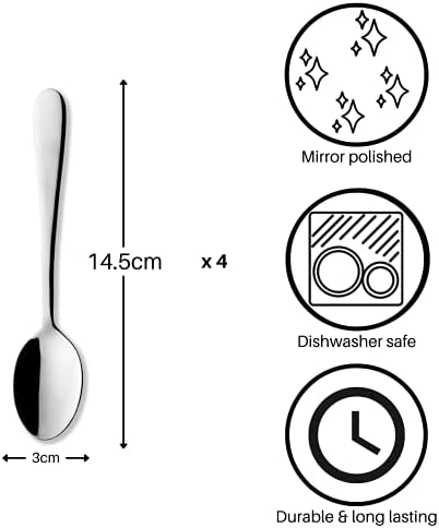 Grunwerg Windsor Carded 4-Piece Heart-Shaped Teaspoon Set 4HRTESWDR/C, 18/0 Stainless Steel, Black