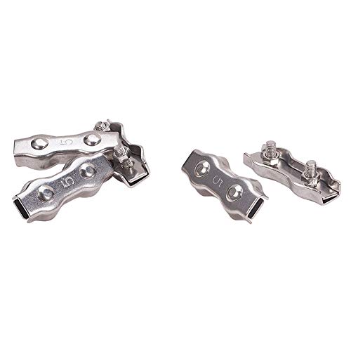 MroMax ワイヤークリップケーブルクランプ シングルワイヤーロープ ワイヤークリップ ケーブルクランプ ダブル クリップ ケーブル クランプ 板型ワイヤークリップ 304ステンレス鋼 シルバートーン M5 長さ50mm 内幅20mm 5個入り