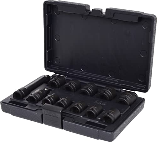 KS Tools 515.0112 - Coffret de Douilles à Choc 6 Pans 1/2' - Caisse à Outil en Coffret de Douille Compacte - Outillage Mécanique Avec Clé à Cliquet, 10 Douilles, Cardan, Rallonge - 12 Pièces