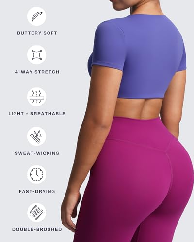 Image of Aoxjox Short Sleeve Crop Tops for Women Sienna Twist Deep V Workout Cropped T Shirt Top