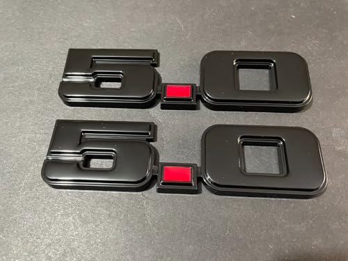 Image of 2Pc 5.0 Emblem Liter Door 3D Fender Side Adhesive Badge Plate Right Left Sticker Replacement for 1979-1993 150 (Black Red)