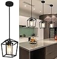 JIAYASHOUS 1 Pack Black Pendant Light Fixture Farmhouse Iron Cage Metal Pendant Light Lantern Hanging Light Fixtures with Clear Glass Shade for Kitchen Island, Dining Room, Hallway,Entryway1