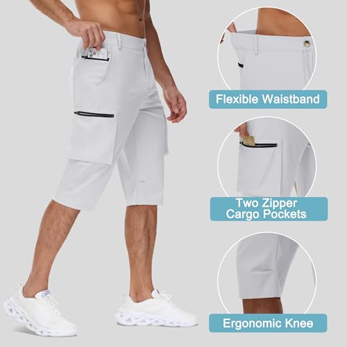 Men's 15" Long Shorts Below Knee Capri Hiking Casual Cargo Short Zippers Pockets Quick Dry Lightweight Water Resistant3