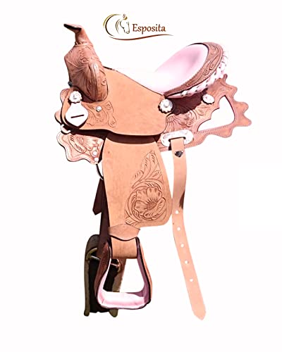 Esposita Westernsattel Princess für Pony und Shetty echtes Leder mit Rosa 12" Cover