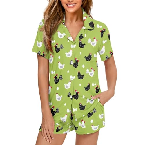 Image of Women's Short Sleeve Sleepwear Pajamas Nightwear with Pockets | skin-friendly breathable material resists pilling fading and deformation after repeated washing