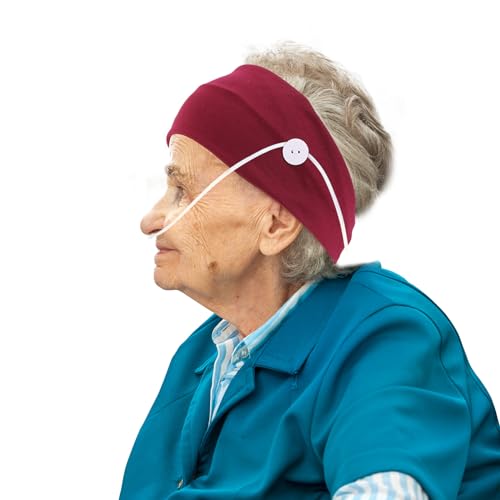 Nasal Oxygen Intubation Ear Protectors for Oxygen Tubing -Oxygen Nasal Cannula Hairband,Ear Protectors for Oxygen Tubing,Secure Fit to Prevent Ear Soreness (Wine Red)