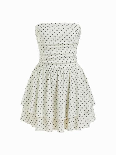 Image of CIDER Women's Summer Cocktail Dress - Tube Ruched Ruffle Mini Dress | Strapless, Country Concert, Western Cowgirl Outfits