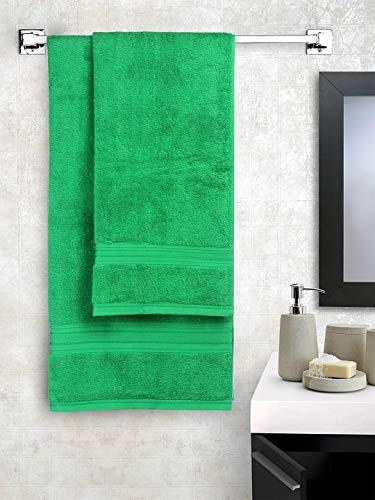 Image of Global Home 100% Cotton Bath Towel II 500 GSM II Green II 140 X 70 cm - 2pc Set for Gym, Kitchen, Home, Bathroom or Spa, Wash Basin, Hotel