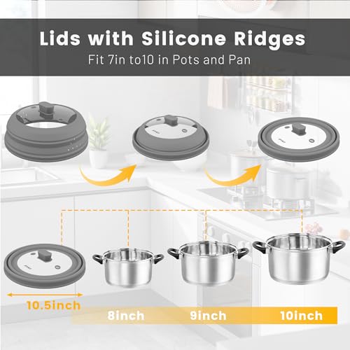 Microwave Splatter Cover, Vented Silicone and Glass Cover Splatter Guard Lid, Food Collapsible Plate Cover Lid with Easy Grip Handle. (Gray, 10.8 inch) by FPVIER - Image 6