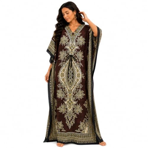 Art of Creation Kaftan Long Kimono pour Femme de Taille Normale à Grande, Marron, Taille Unique
