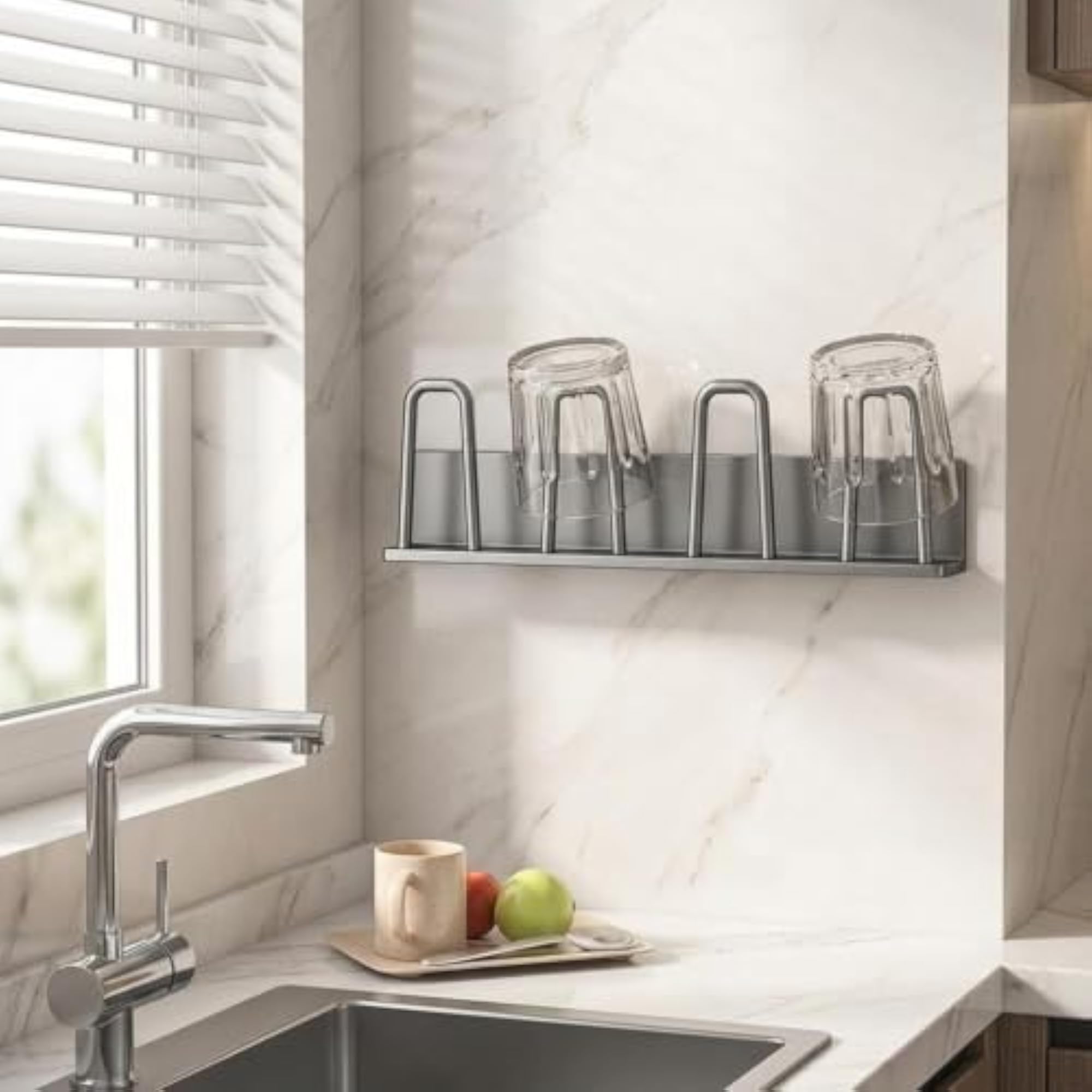 Wall-Mounted Glass Cup Holder Drainer Rack