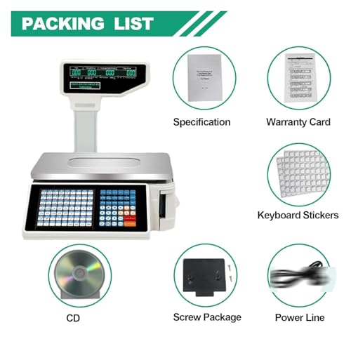 Image of Commercial Label Printing Scale with and Receipt Printer, Electronic Barcode Cash Register, 30Kg /66Lbs Dual-Sided LCD Display,A