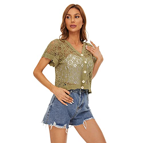 Image of Women Cardigan Hollow Out Floral Cardigans White Crochet Shrugs